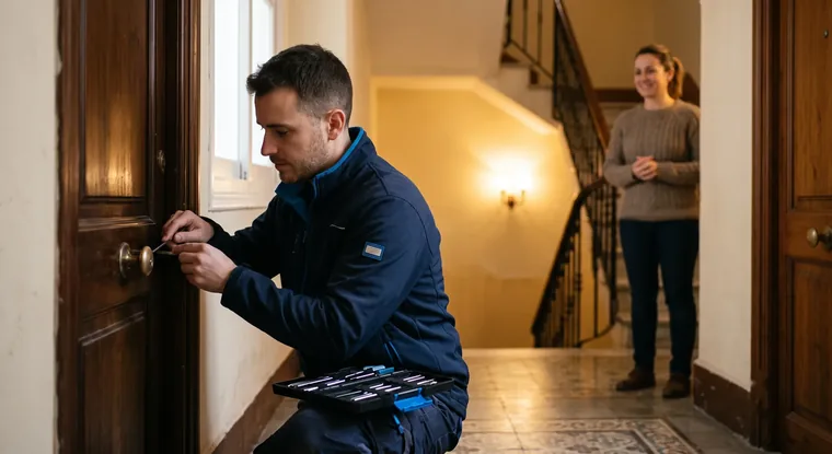 Cerrajero profesional abriendo la puerta de una vivienda